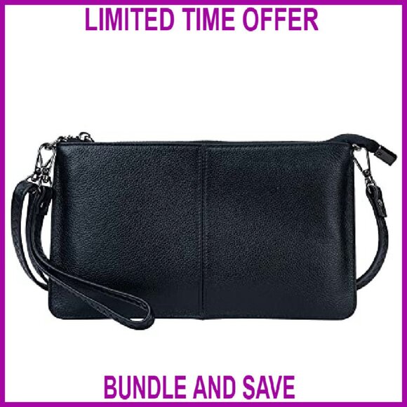 Genuine Leather Wristlet Clutch Crossbody Bag with Adjustable Strap